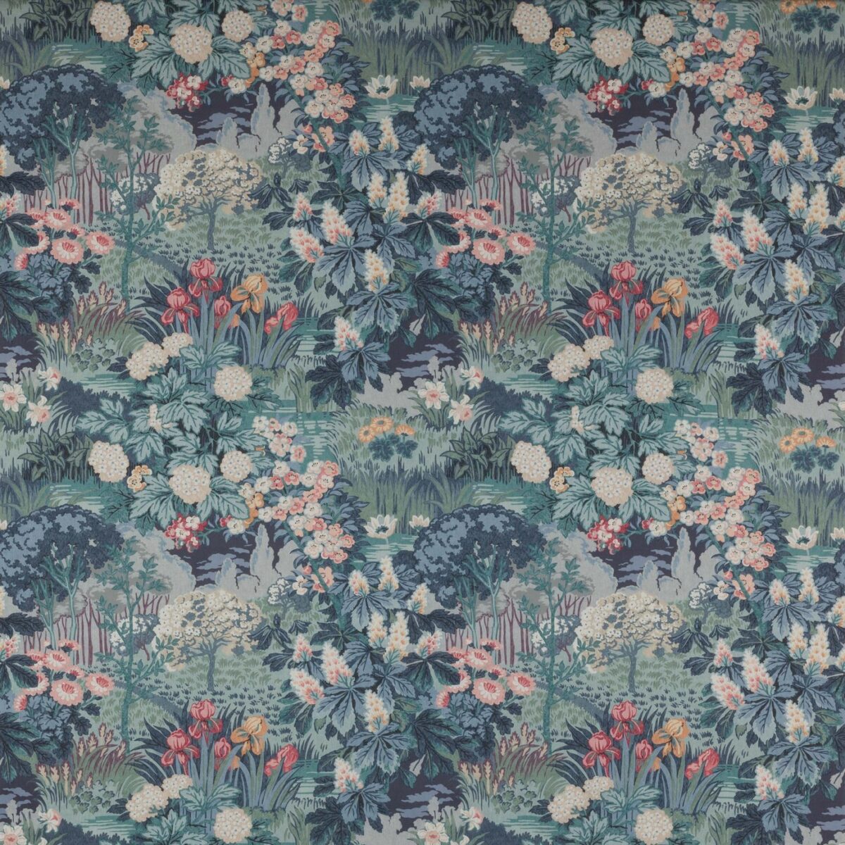 Greenway Fabric - Blue by blue botanical cotton fabric from Jane Churchill