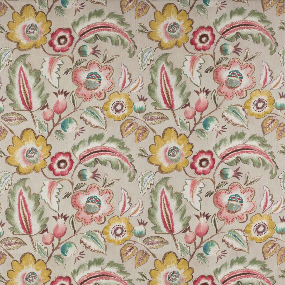 Piper Fabric - Pink / Green by green botanical cotton fabric from Jane Churchill