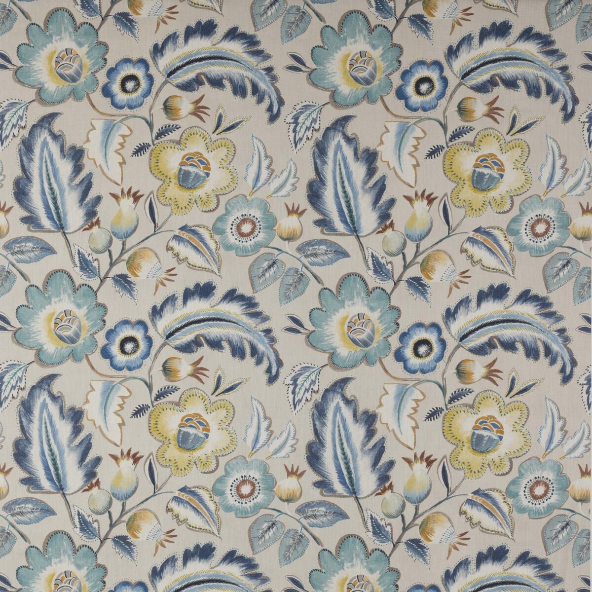 Piper Fabric - Navy / Ochre by blue botanical cotton fabric from Jane Churchill