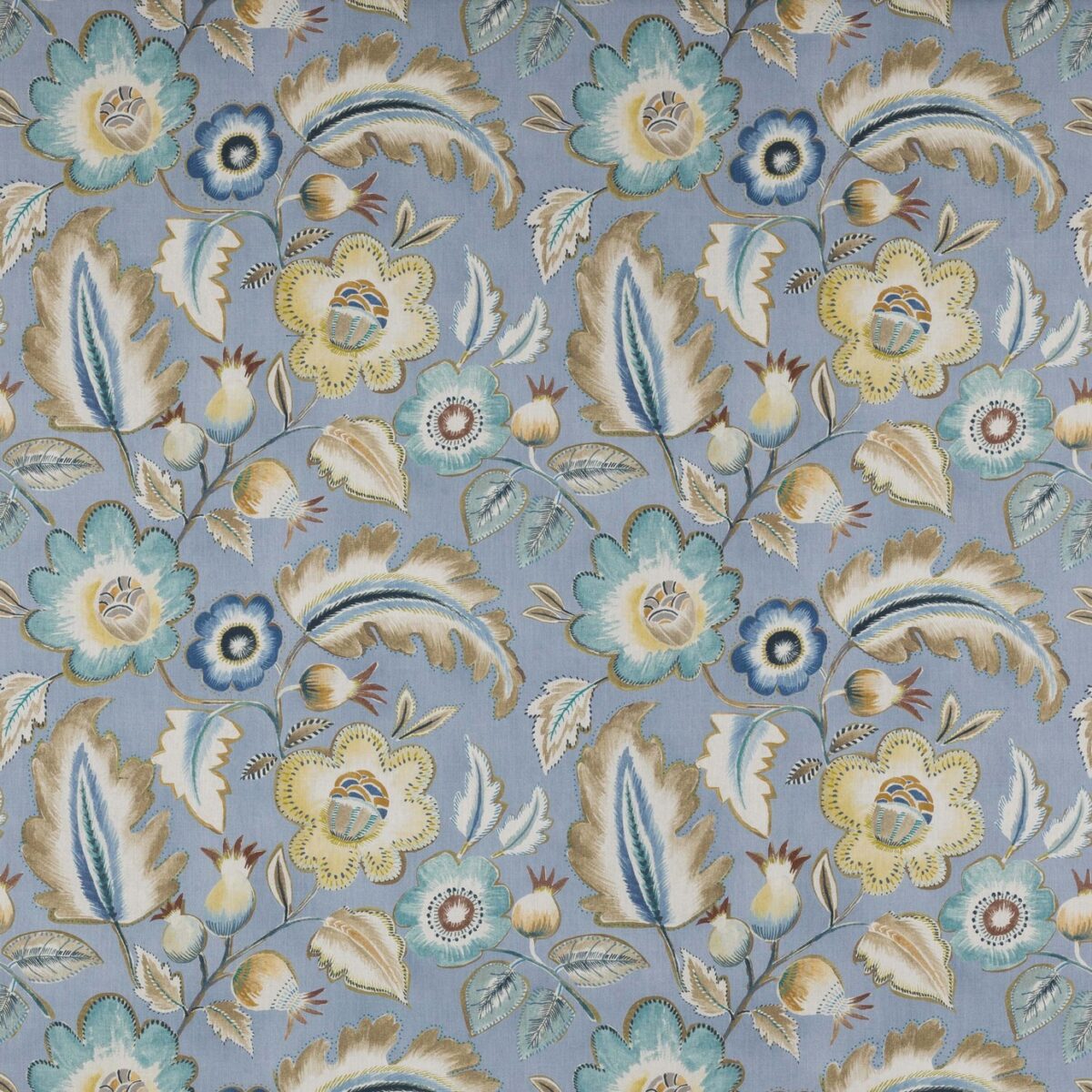 blue botanical cotton fabric from Jane Churchill