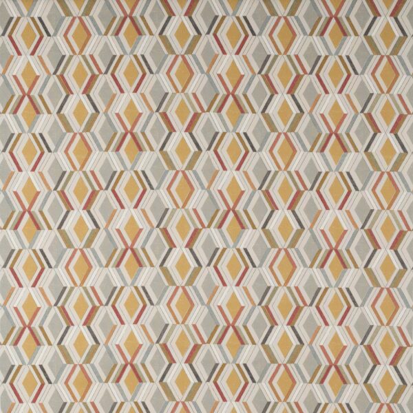 Luna Fabric - Ochre / Grey by multicolour geometric printed fabric from Jane Churchill