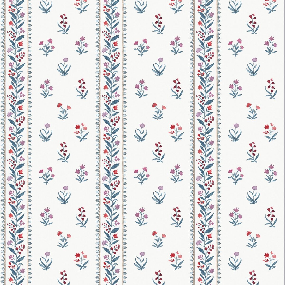 Petit Dapuri Fabric - Blue / Red by blue botanical linen fabric from Nina Campbell