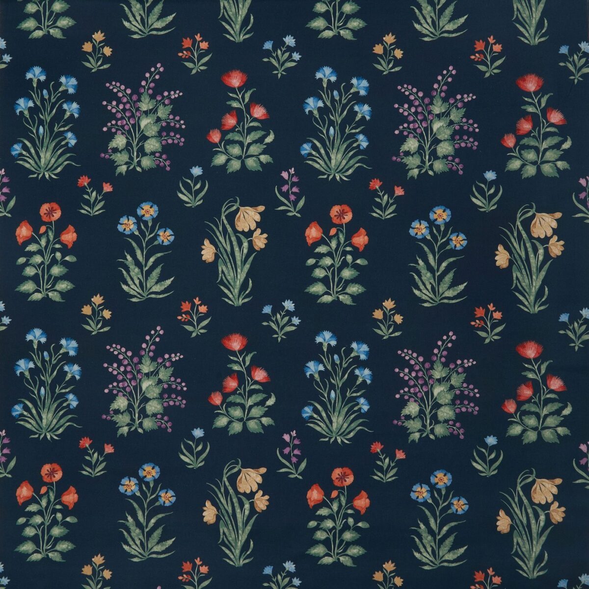 Dapuri Fabric - Indigo / Multi by blue botanical printed fabric from Nina Campbell