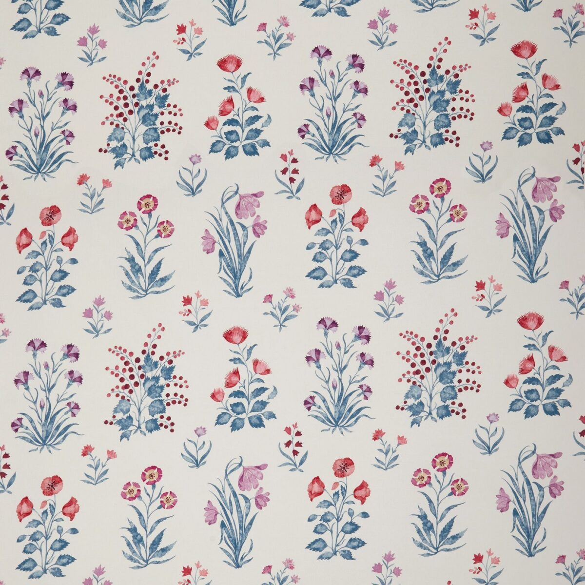 Dapuri Fabric - Blue / Red by blue botanical printed fabric from Nina Campbell