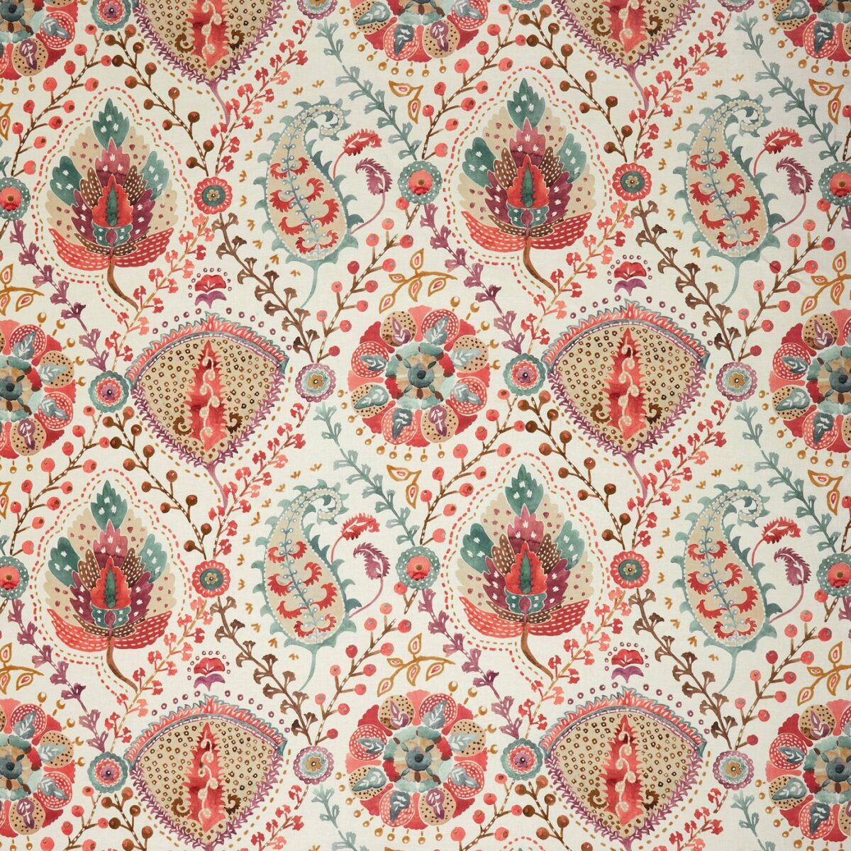 red botanical linen fabric from Nina Campbell