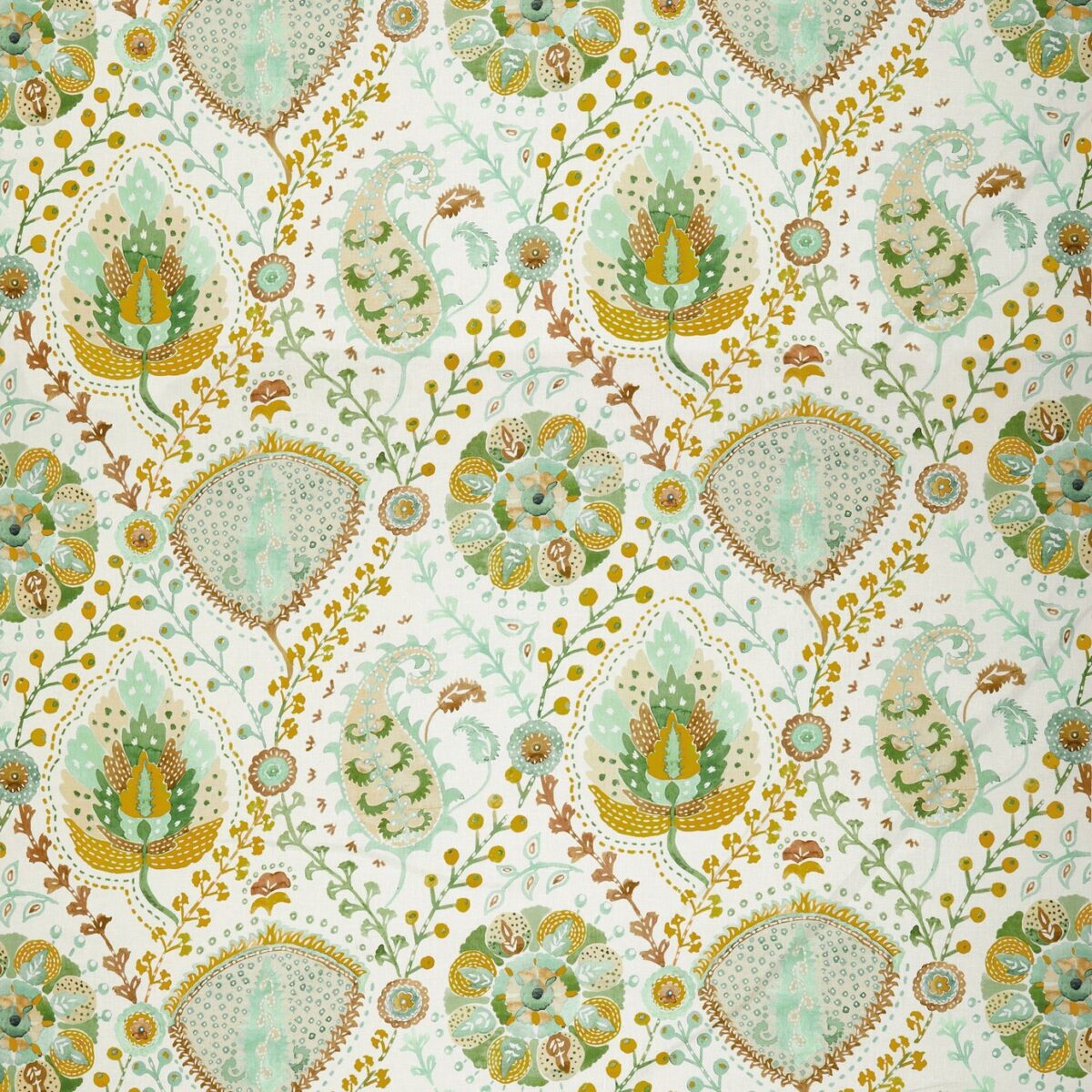 Majorelle Fabric - Sage / Taupe by green botanical linen fabric from Nina Campbell