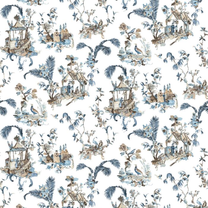 Toile Chinoise Fabric - Indigo  / Choc – Indigo / Choc swatch