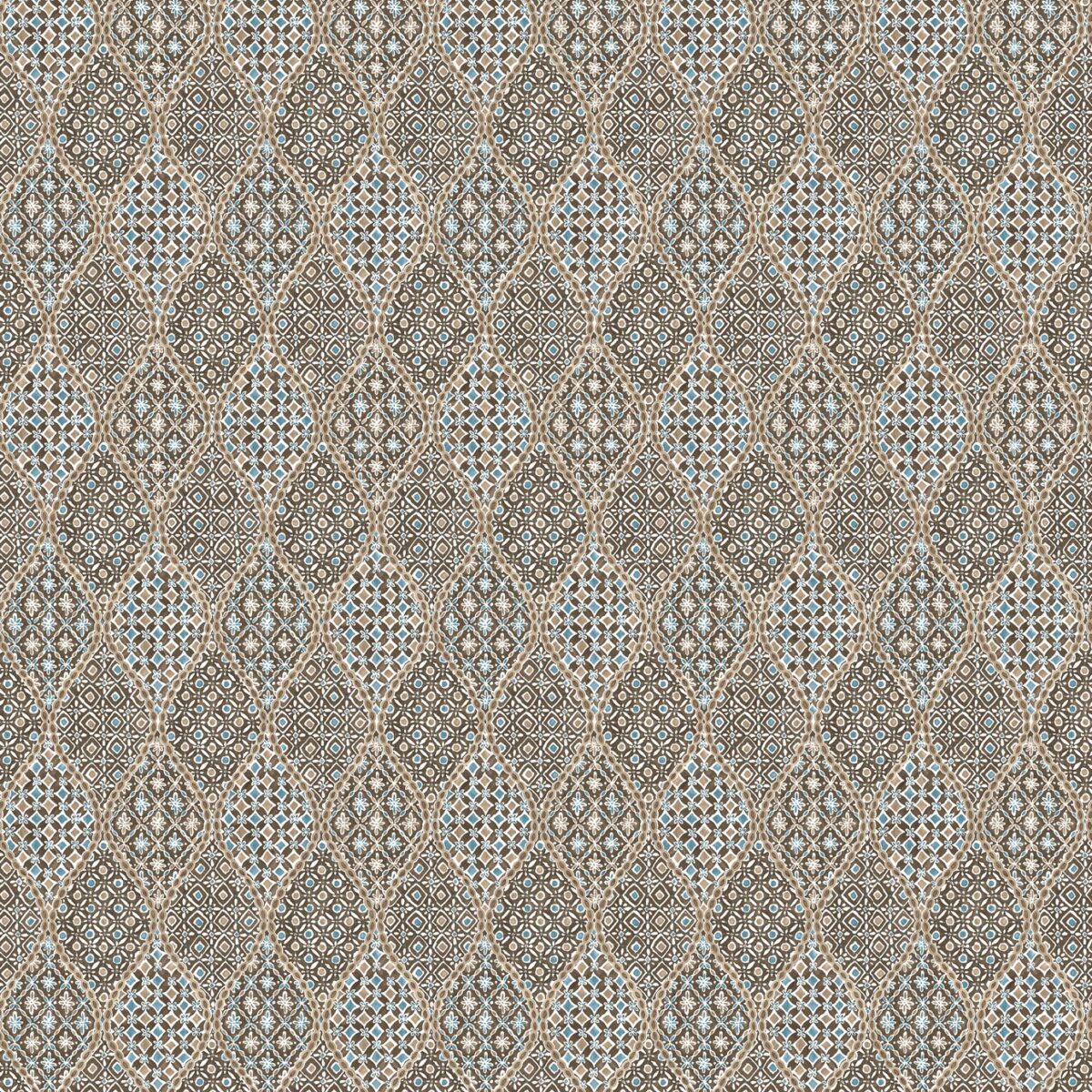 Coudreau Fabric - Chocolate / Blue by brown traditional linen fabric from Nina Campbell
