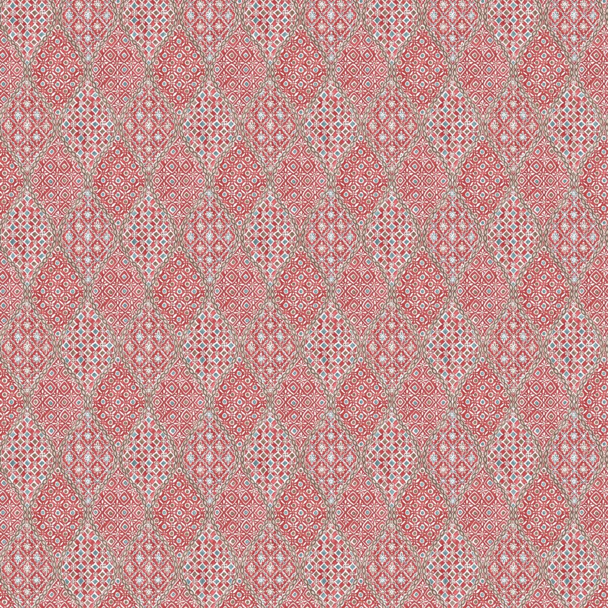 Coudreau Fabric - Red / Teal by red traditional linen fabric from Nina Campbell