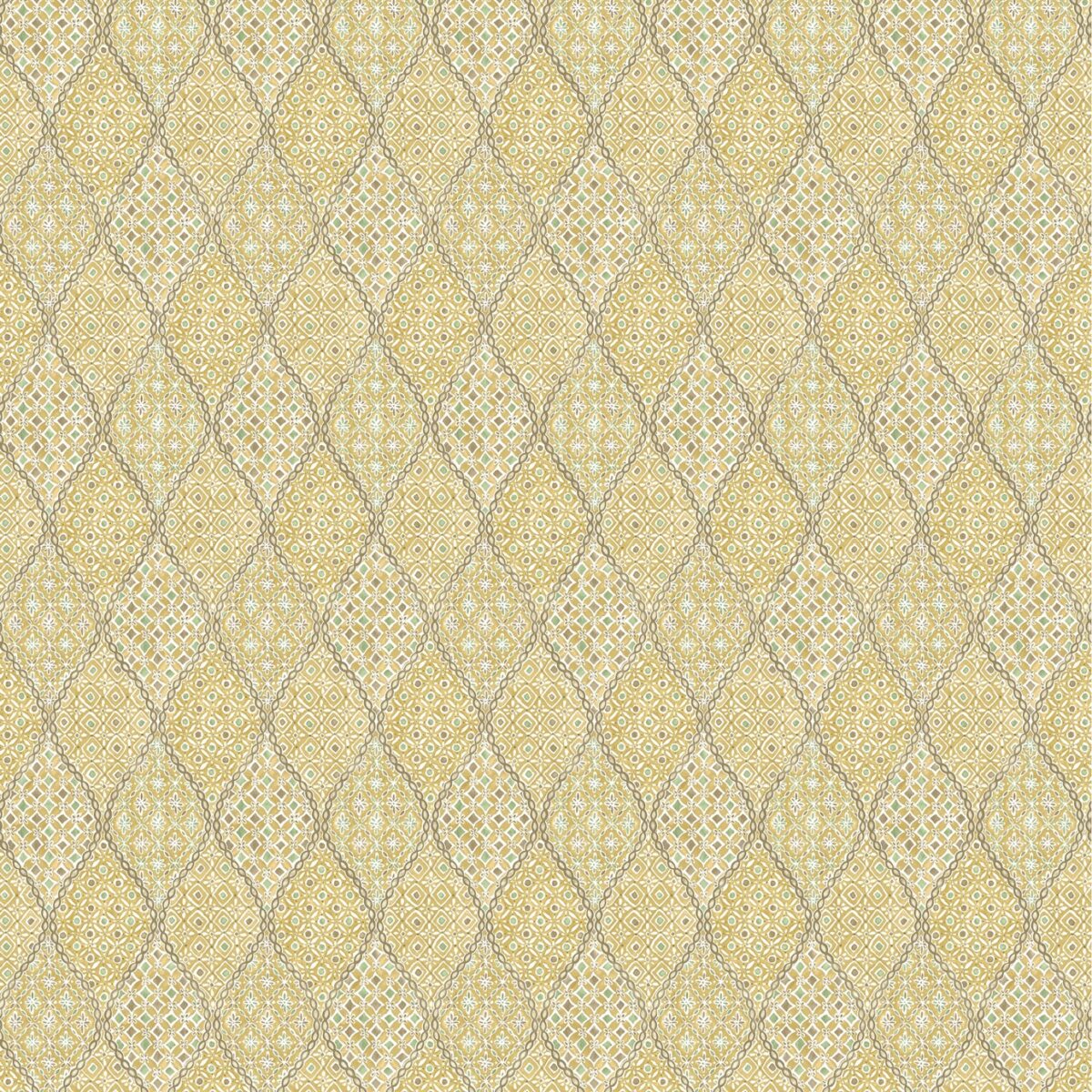 Coudreau Fabric - Ochre / Green by yellow traditional linen fabric from Nina Campbell
