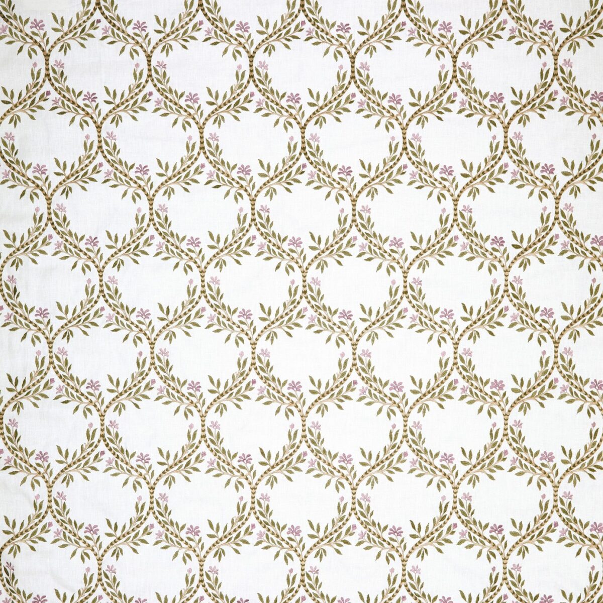 Arber Fabric - Sage / Lilac by green botanical embroideried fabric from Nina Campbell