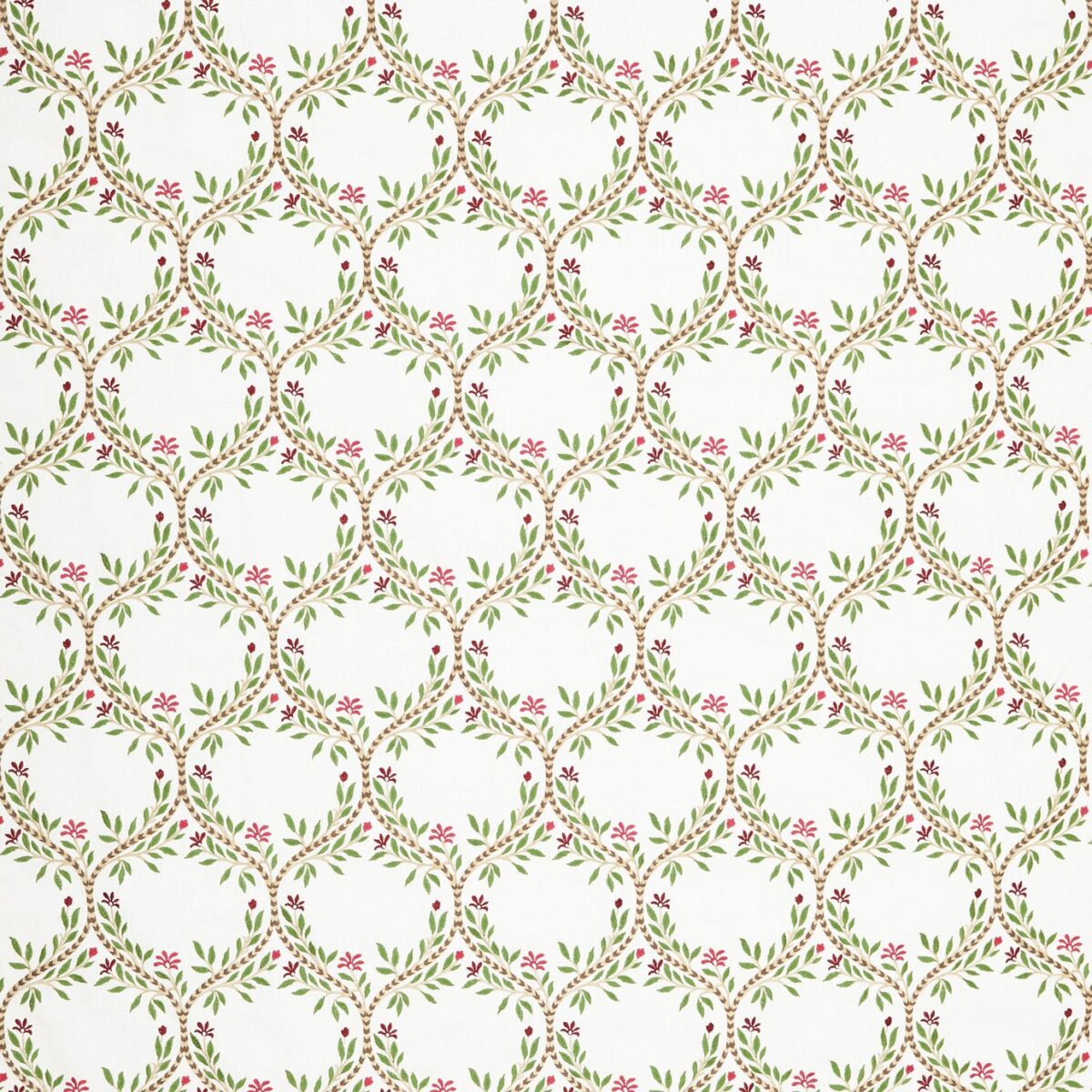 Arber Fabric - Emerald / Pink by green botanical embroideried fabric from Nina Campbell