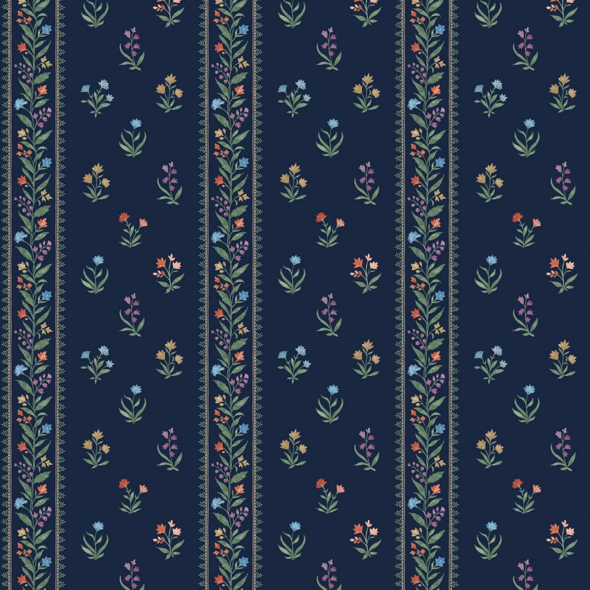 Petit Dapuri Fabric - Indigo / Multi by blue botanical linen fabric from Nina Campbell