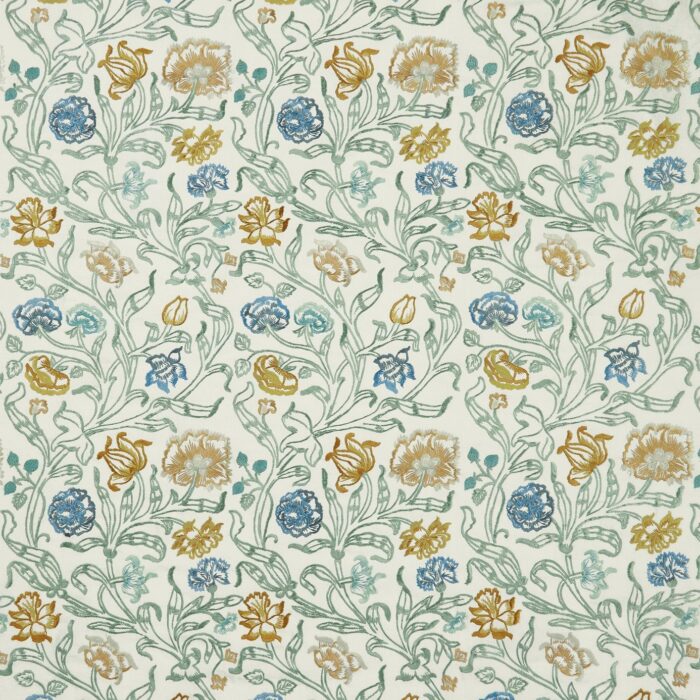 Chabot Fabric - Aqua / Ochre /  Blue – Aqua / Ochre / Blue swatch