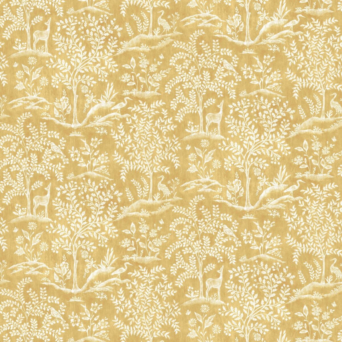 Foret Fabric - Ochre by yellow animal printed fabric from Nina Campbell