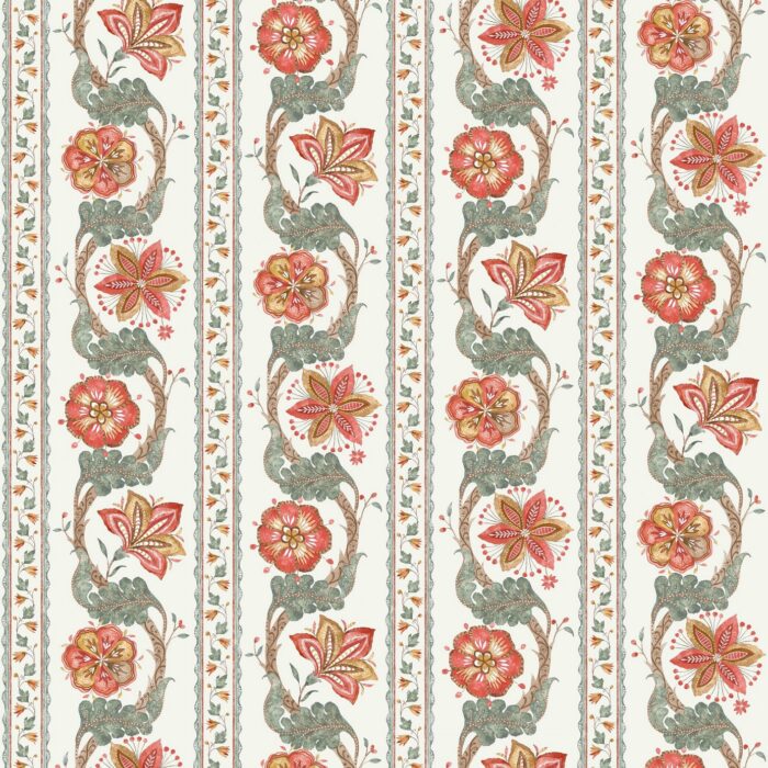 Clermont Fabric - Coral /  Eucalyptus – Coral / Eucalyptus swatch