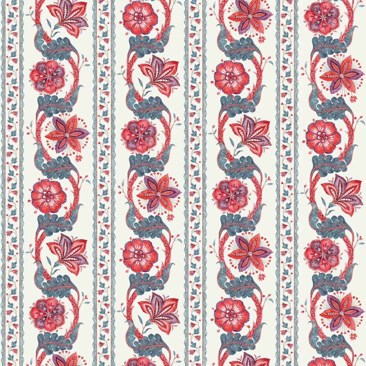 Clermont Fabric - Red / Blue / Amethyst by blue botanical linen fabric from Nina Campbell