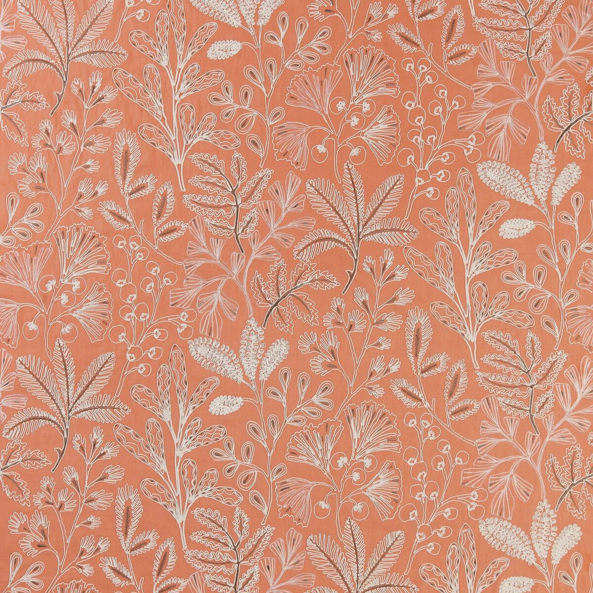 orange botanical embroideried fabric from Nina Campbell