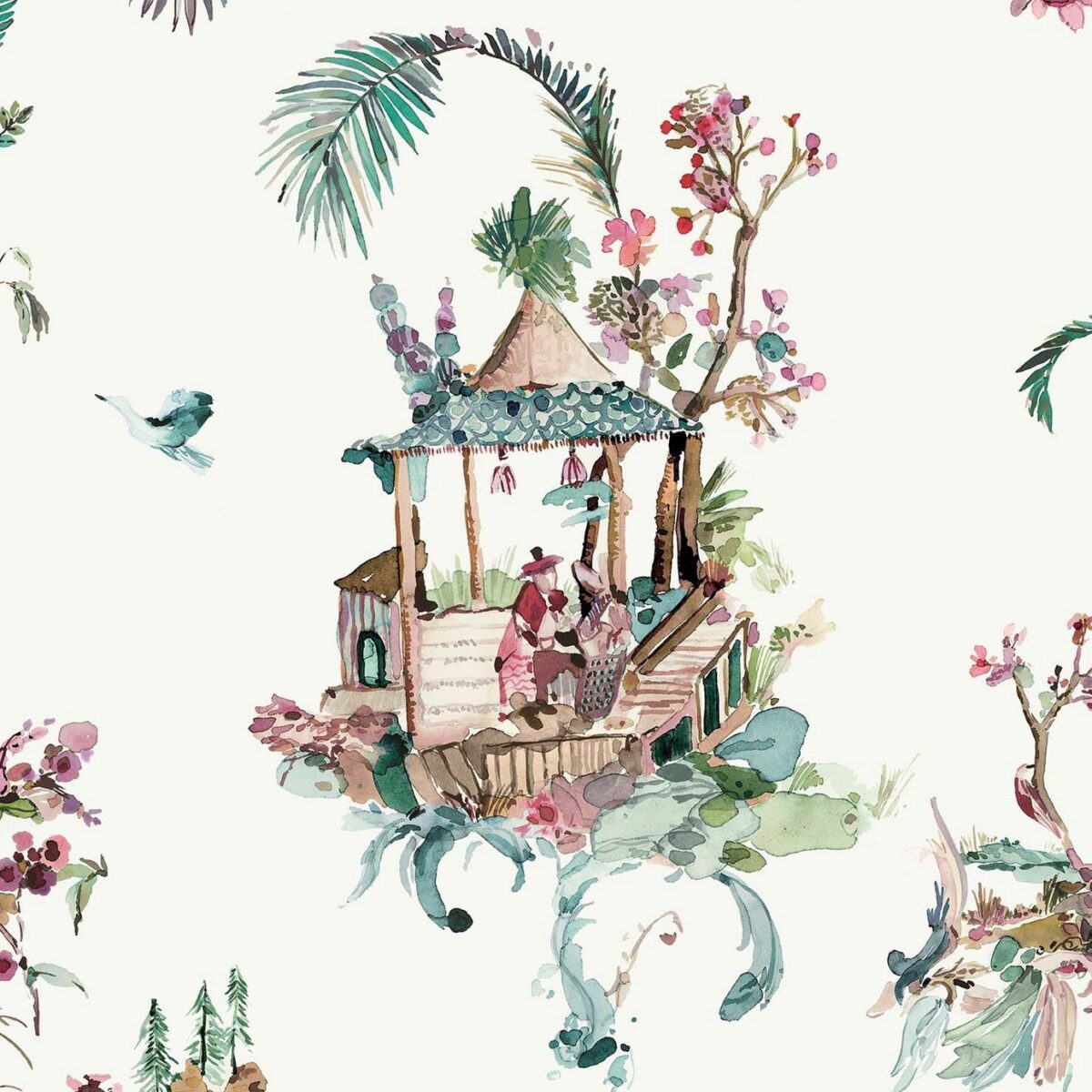 Toile Chinoise Wallpaper - Teal by green misc wallpaper from nina campbell