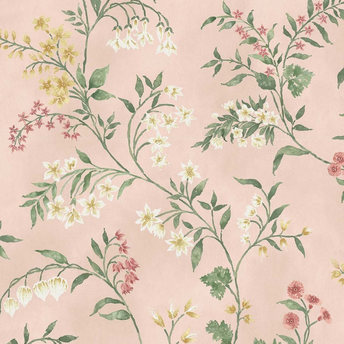 Almora Wallpaper - Pink / Yellow / Sage by pink botanical wallpaper from nina campbell