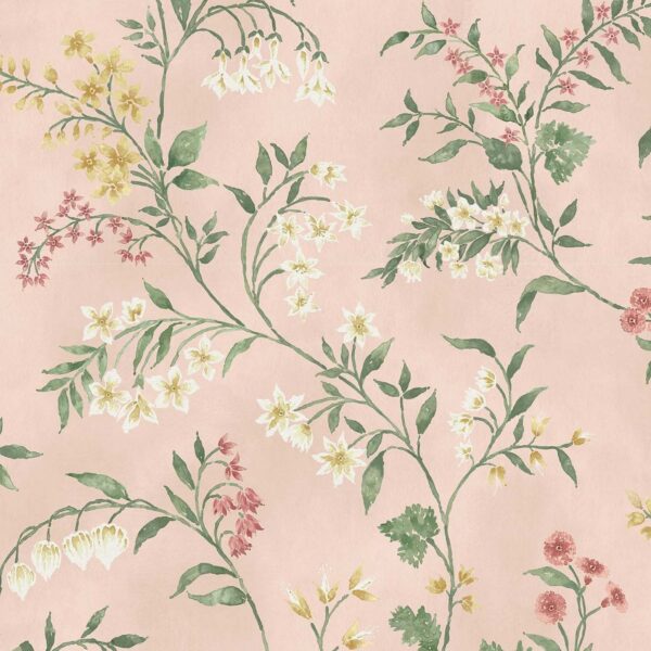 Almora Wallpaper - Pink / Yellow / Sage by pink botanical wallpaper from nina campbell