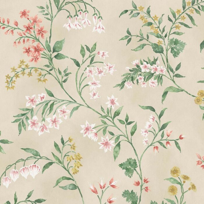 Almora Wallpaper - Coral /  Yellow / Green – Coral / Yellow / Green swatch