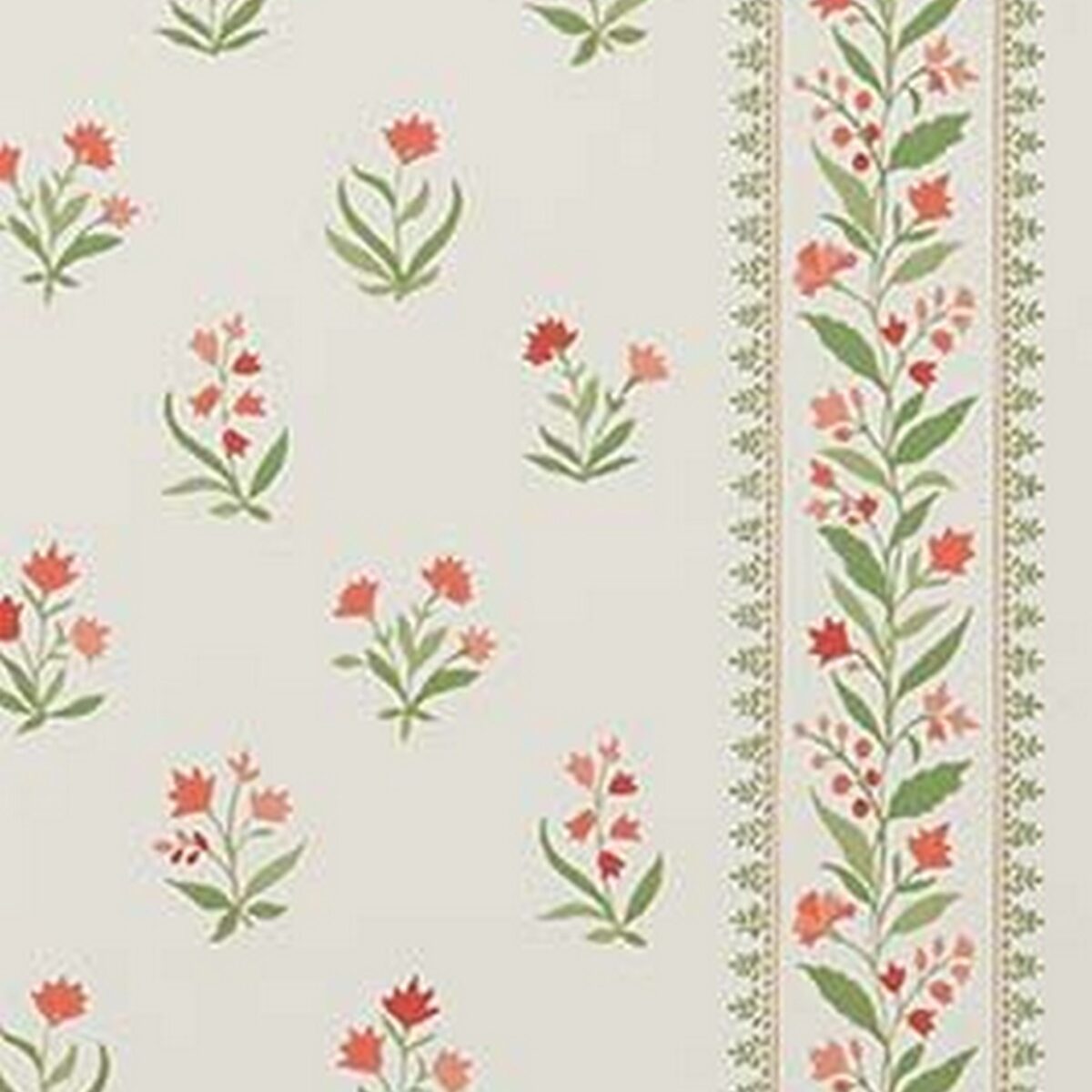 Petit Dapuri Wallpaper - Coral / Sage by green botanical wallpaper from nina campbell