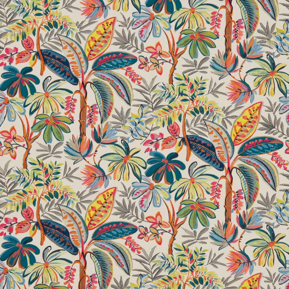 Tivoli Fabric - Fuchsia / Navy by multicolour botanical embroideried fabric from Osborne & Little
