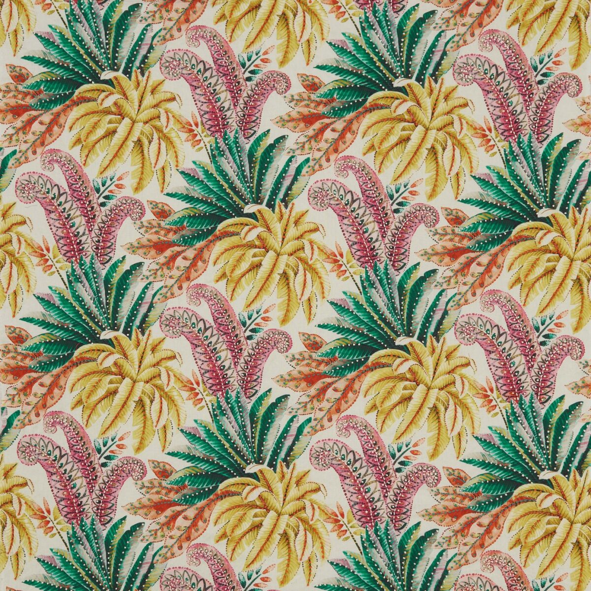 Paloma Fabric - Gold / Emerald / Fuchsia by yellow botanical embroideried fabric from Osborne & Little