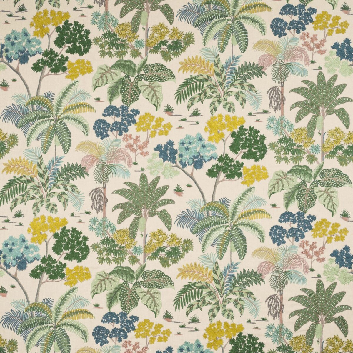 Malabar Fabric - Apple Green by green botanical embroideried fabric from Osborne & Little