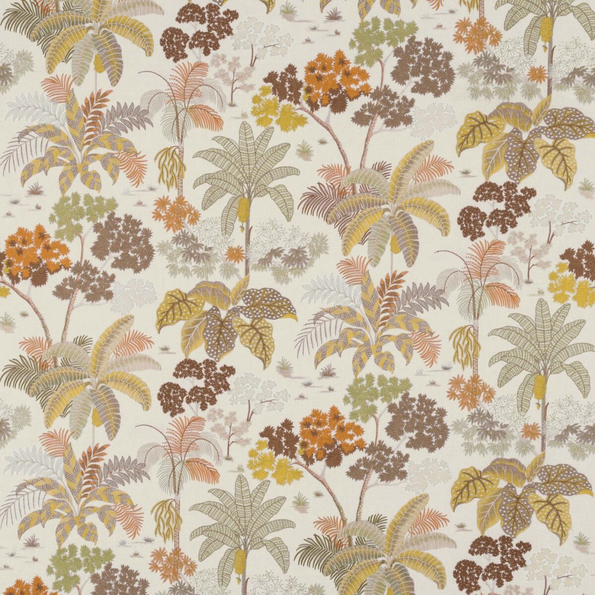Malabar Fabric - Gold by yellow botanical embroideried fabric from Osborne & Little