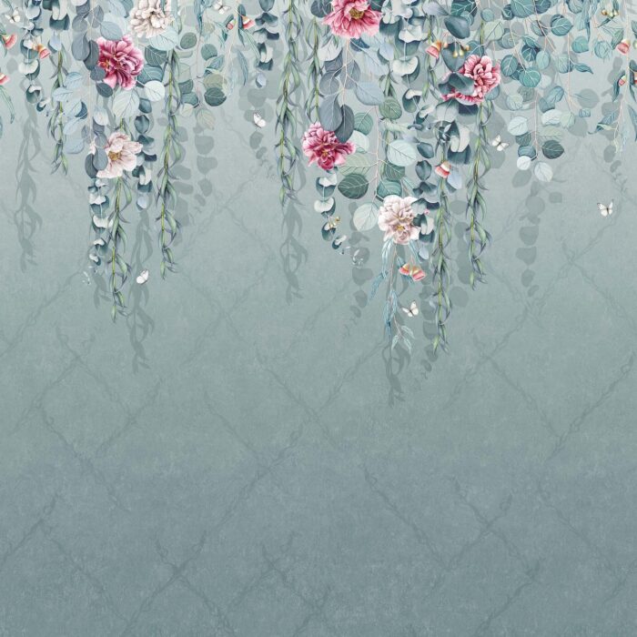Eucalyptus Wallpaper - Aqua /  Pink – Aqua / Pink swatch