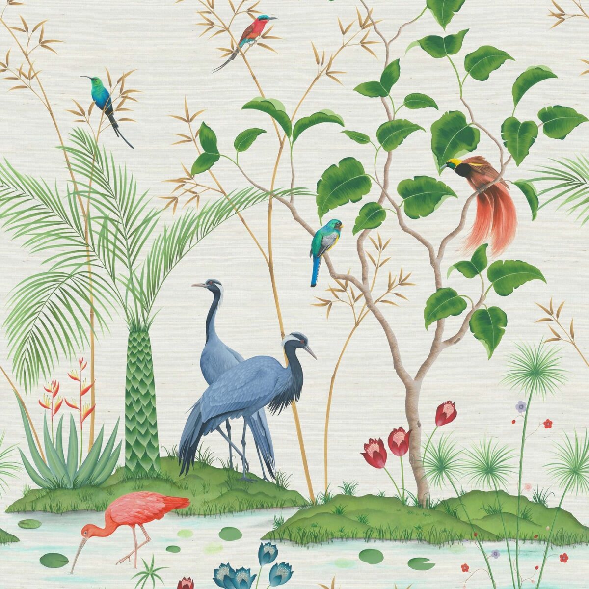 Mirage Wallpaper - Ivory Grasscloth by green animal wallpaper from osborne & little