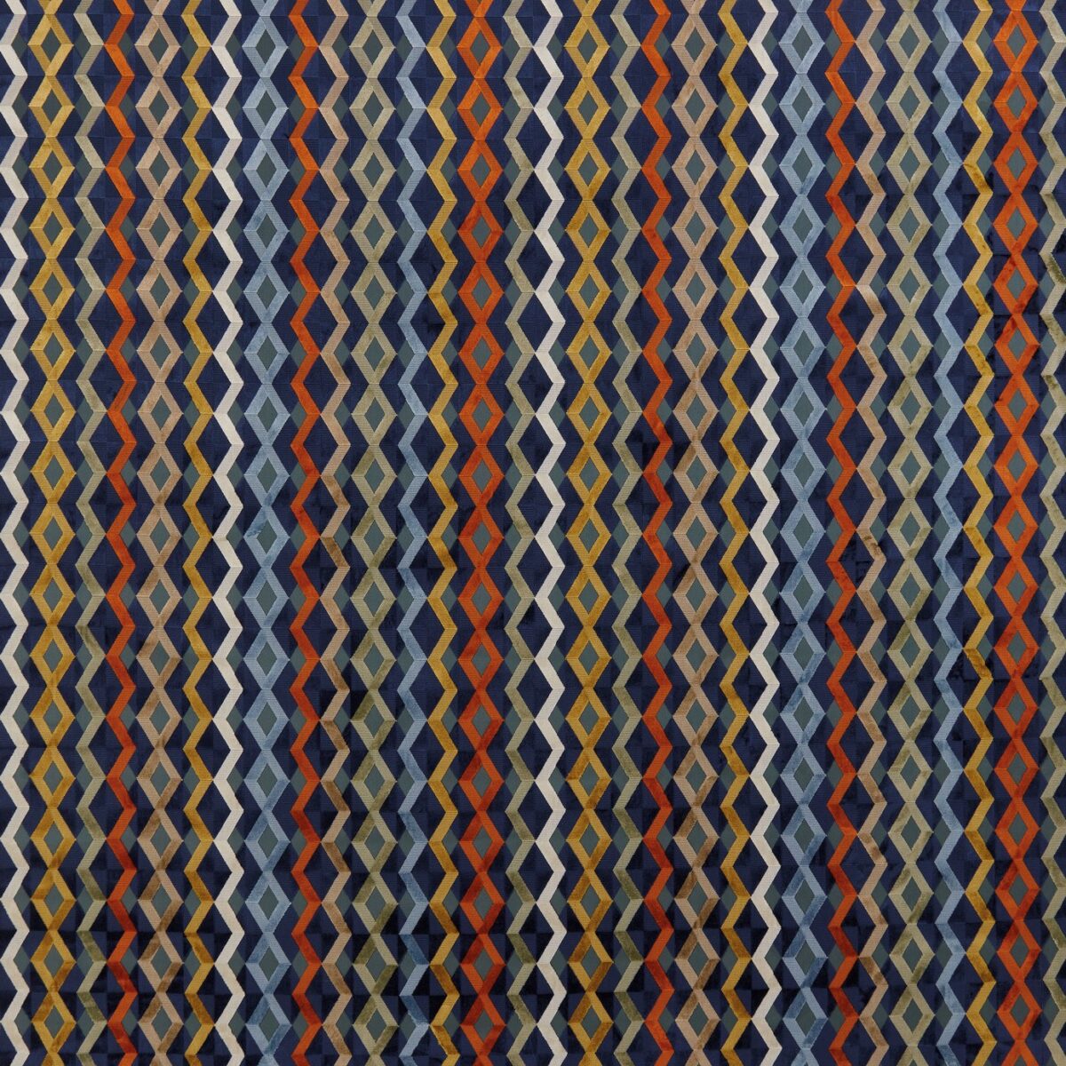 Bossa Nova Fabric - Navy by multicolour geometric velvet-chenille fabric from Osborne & Little