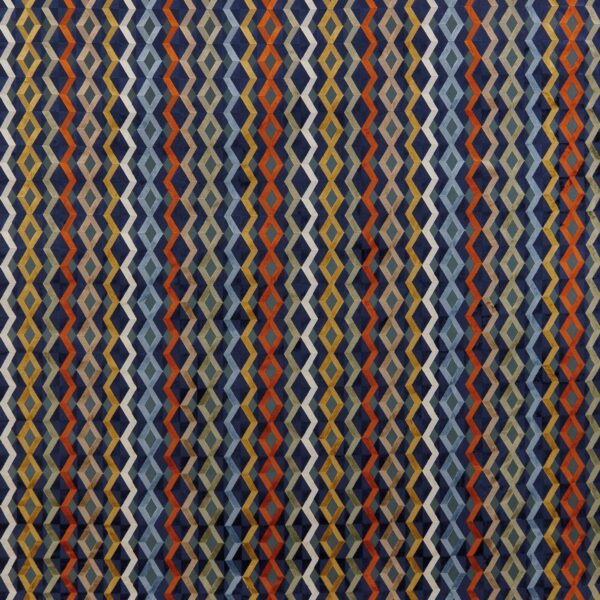 Bossa Nova Fabric - Navy by multicolour geometric velvet-chenille fabric from Osborne & Little