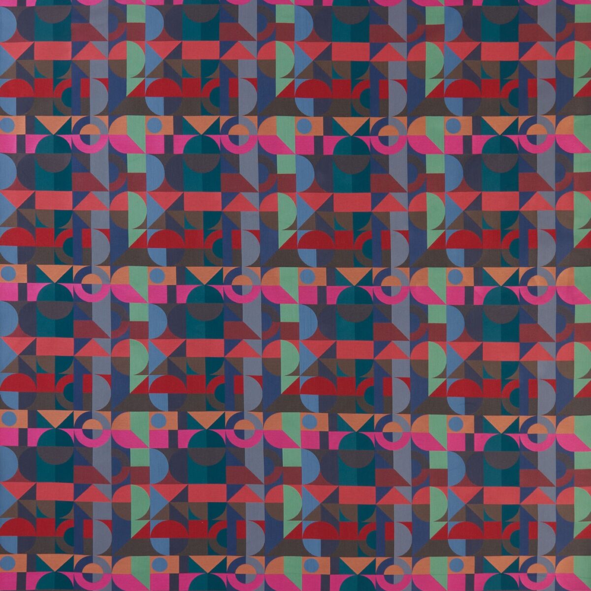 Motown Fabric - Cherry / Navy by blue geometric jacquard fabric from Osborne & Little