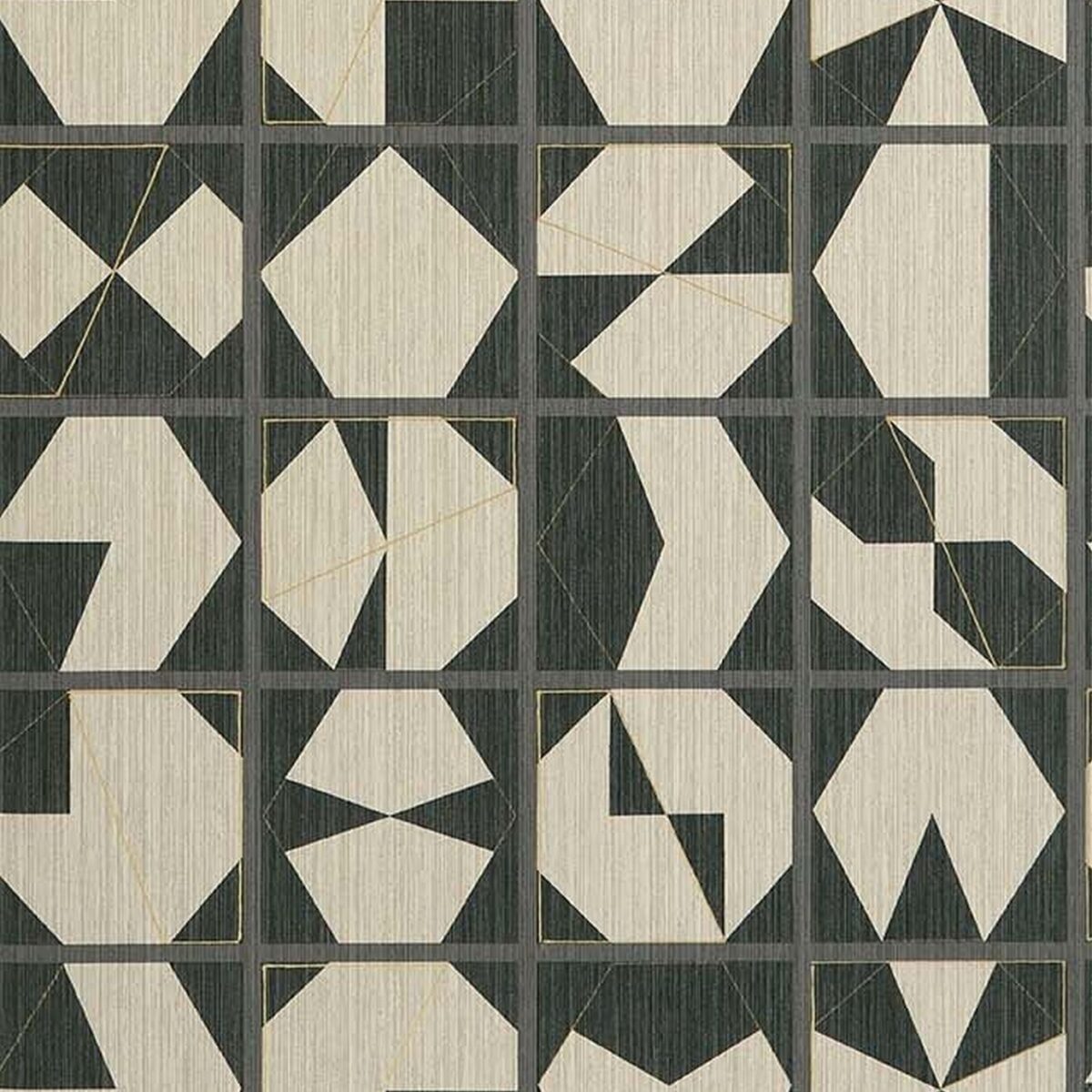 Kutani Vinyl Wallcovering - Ivory / Charcoal by black-grey geometric wallpaper from osborne & little