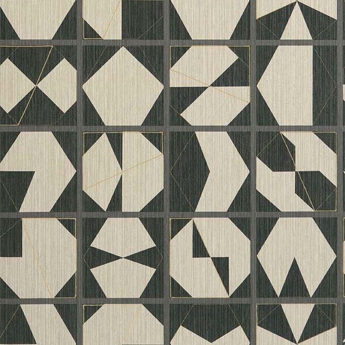 Kutani Vinyl Wallcovering -  Ivory / Charcoal swatch
