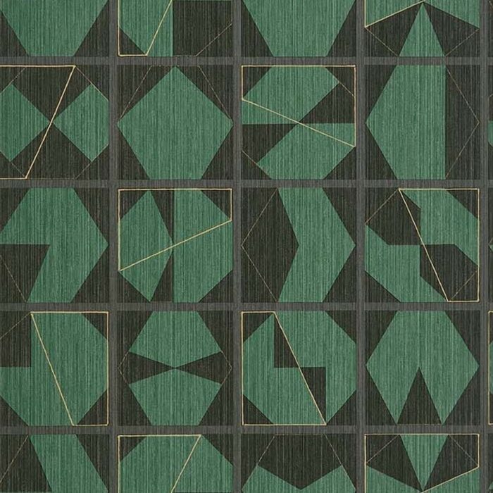 Kutani Vinyl Wallcovering -  Emerald / Charcoal swatch