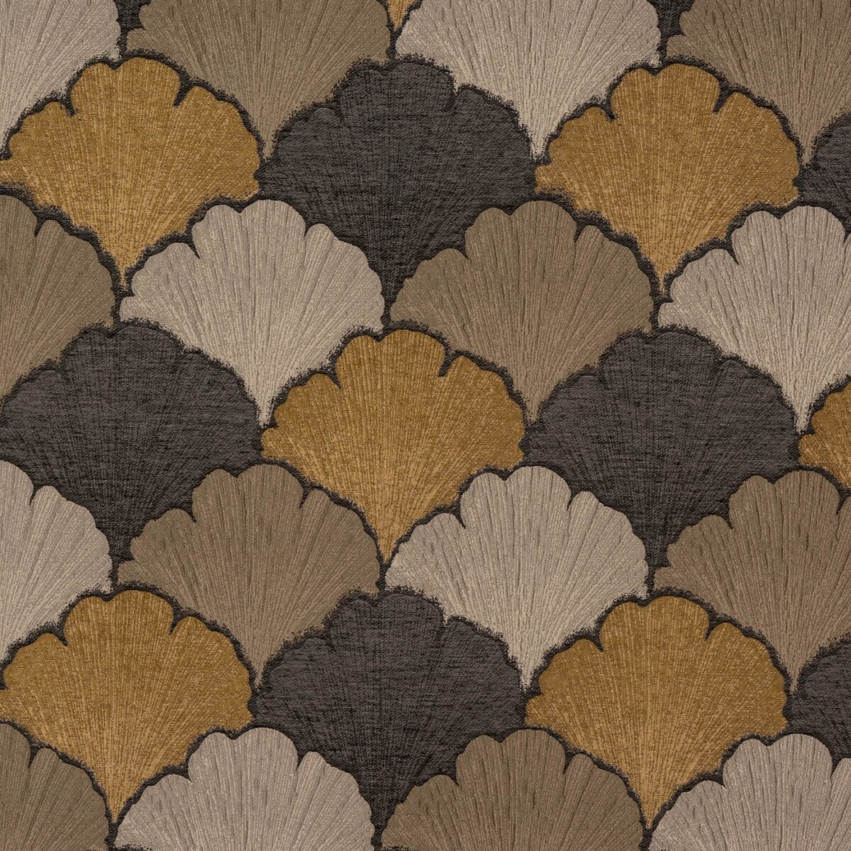Pamplona Fabric - Gold by black-grey botanical jacquard fabric from Porter & Stone