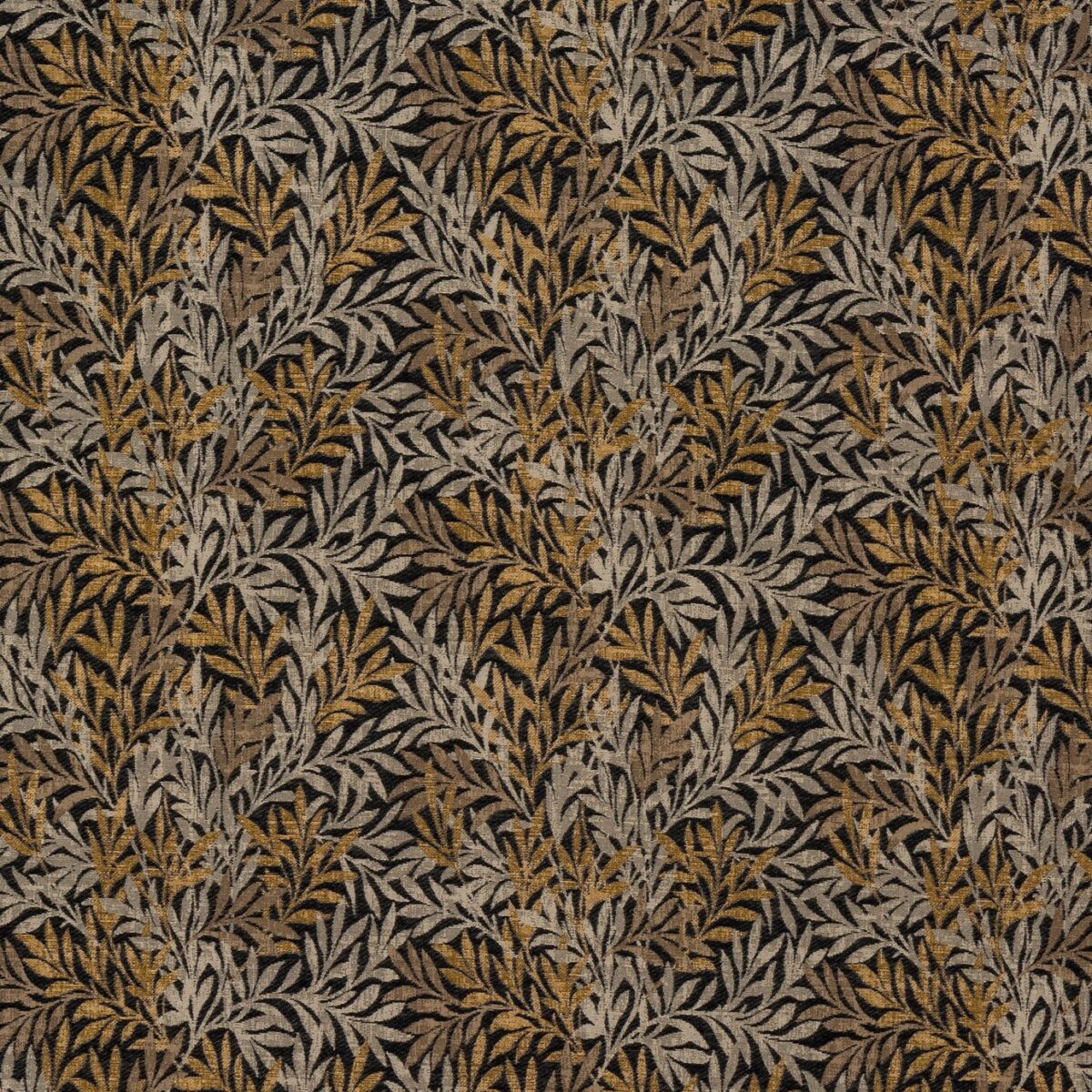 San Sebastian Fabric - Gold by black-grey botanical jacquard fabric from Porter & Stone
