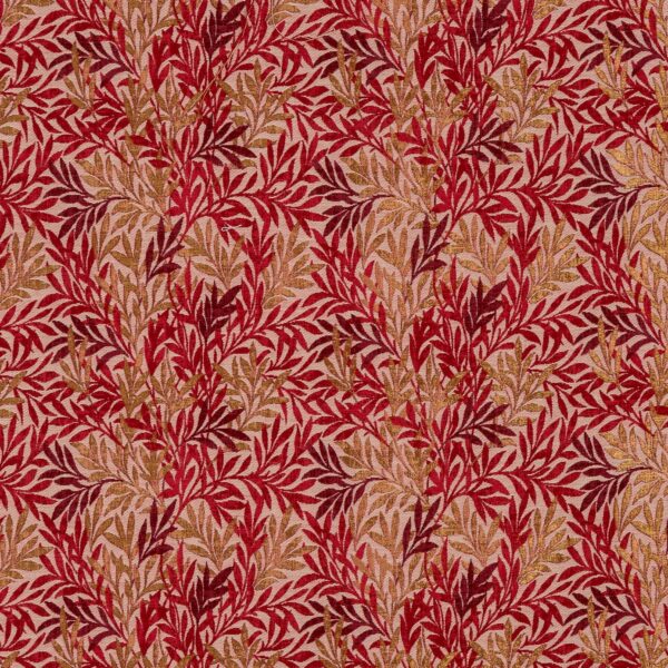 San Sebastian Fabric - Rosso by red botanical jacquard fabric from Porter & Stone