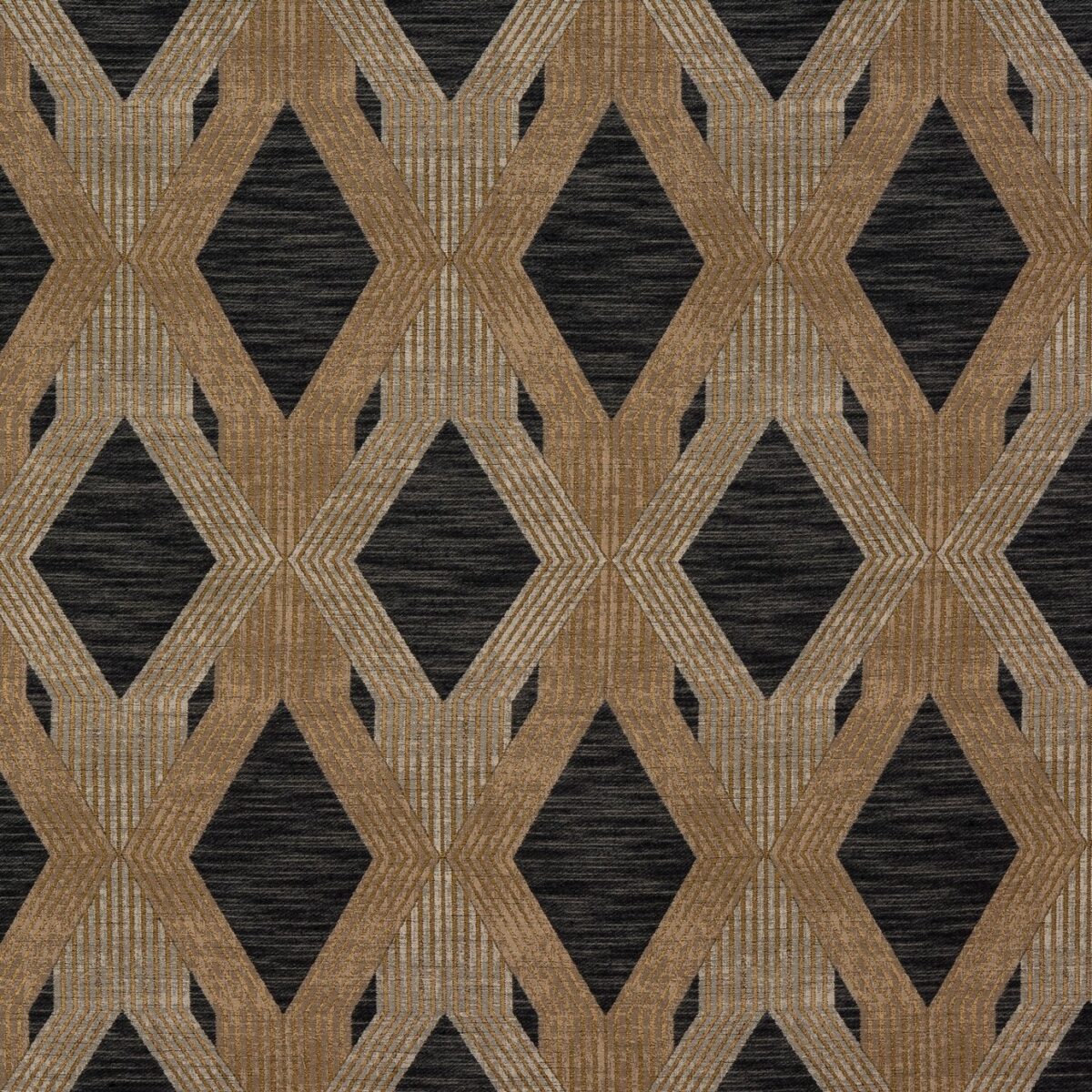 Magdalena Fabric - Gold by black-grey geometric jacquard fabric from Porter & Stone