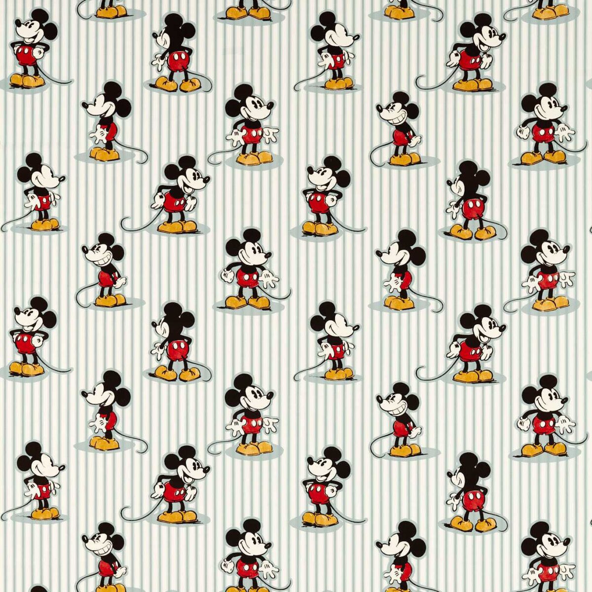 Mickey Stripe Fabric - Sea Salt by black-grey children's cotton fabric from Disney Home X Sanderson