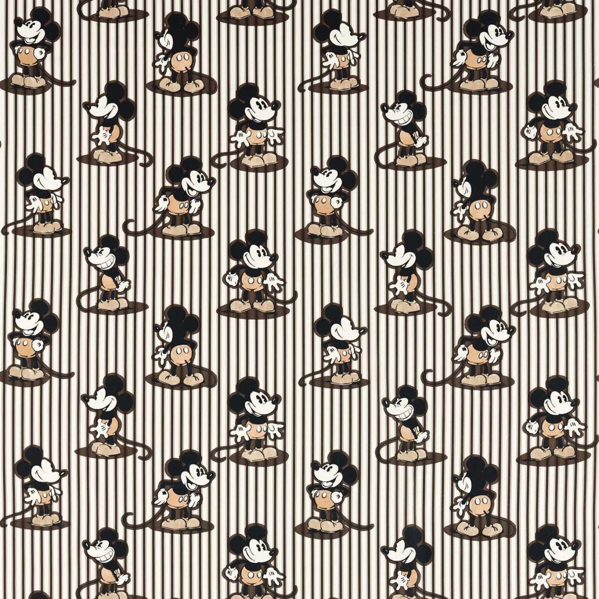 Mickey Stripe Fabric - Humbug by brown children's cotton fabric from Disney Home X Sanderson