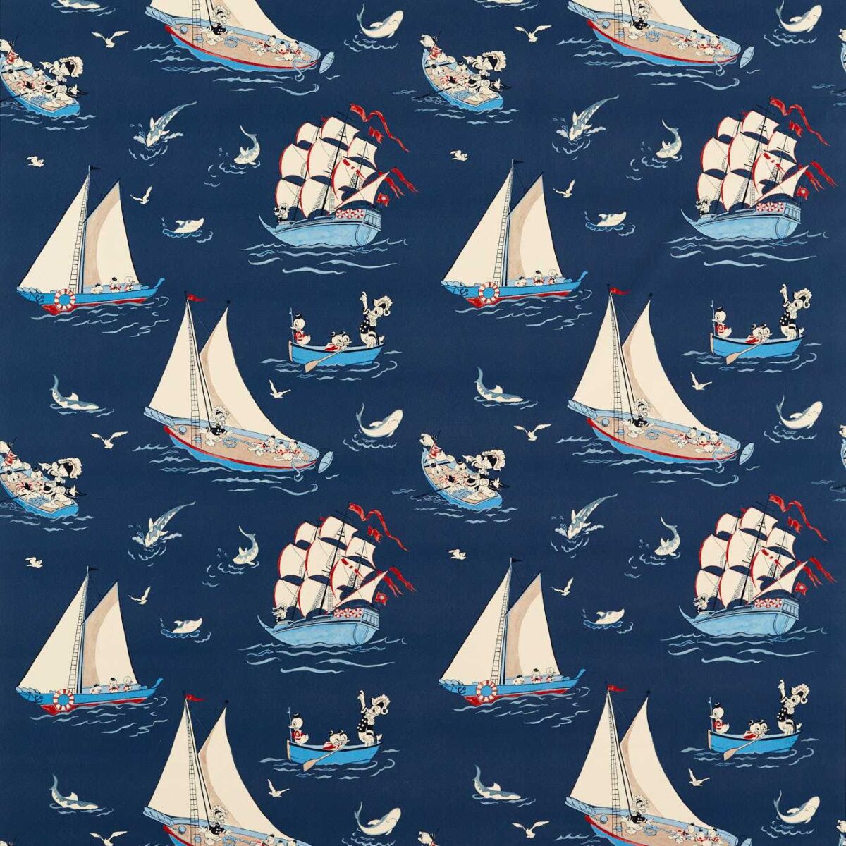 Donald Nautical Fabric - Night Fishing by blue children's cotton fabric from Disney Home X Sanderson