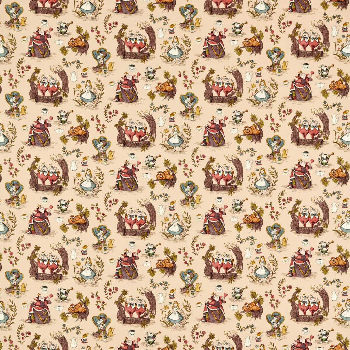 Alice In Wonderland Fabric - Caramel by yellow children's cotton fabric from Disney Home X Sanderson