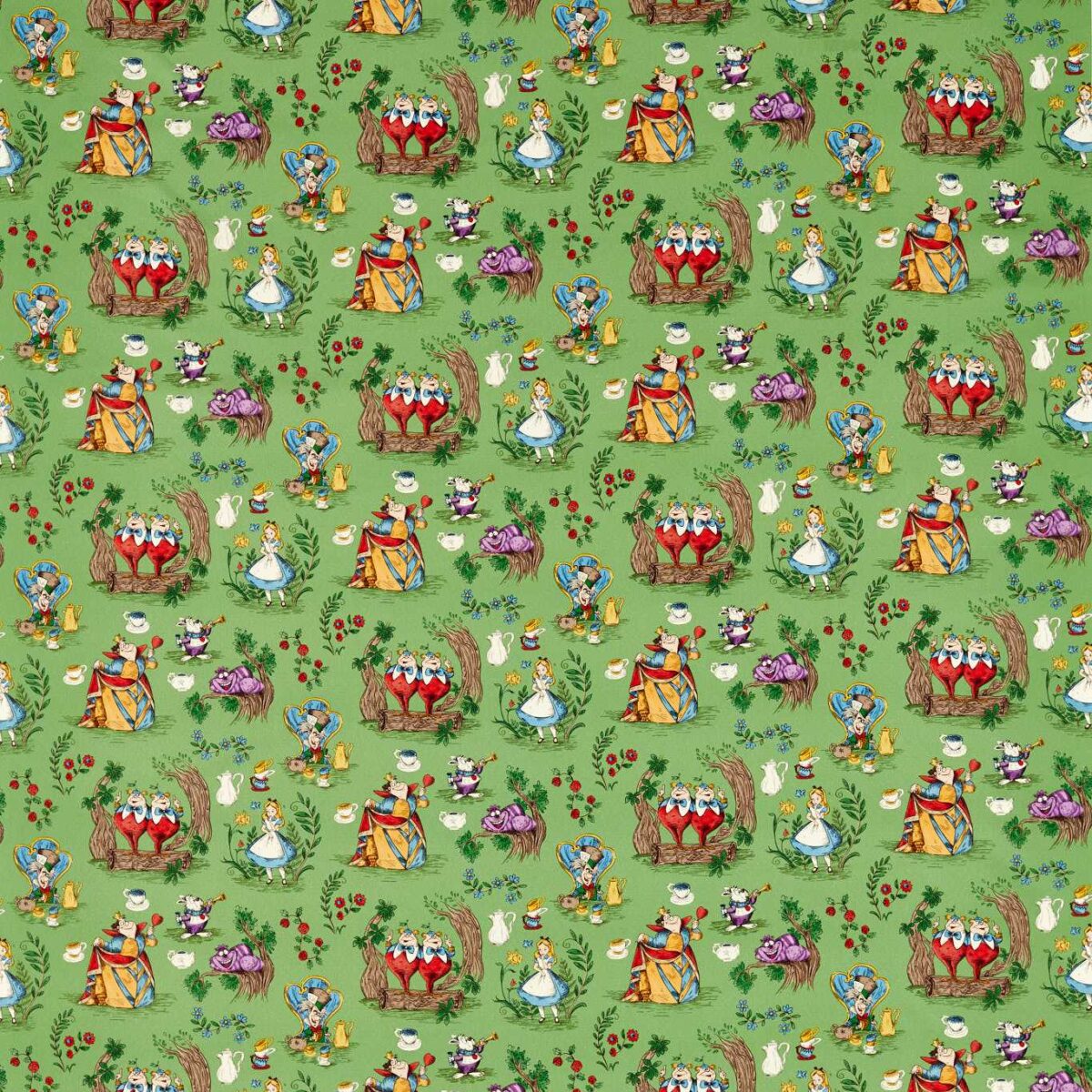 Alice In Wonderland Fabric - Gumball Green by green children's cotton fabric from Disney Home X Sanderson