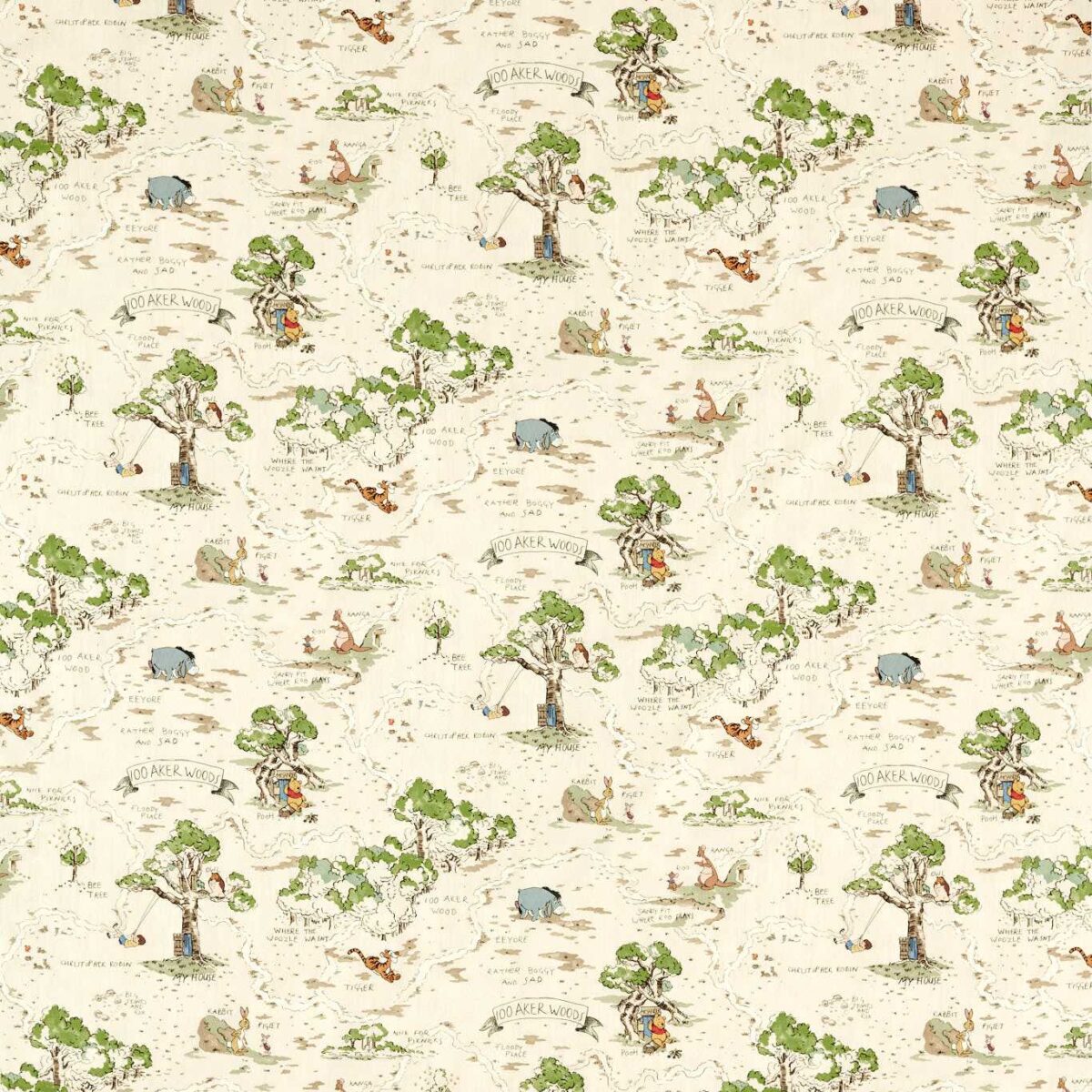 green children's cotton fabric from Disney Home X Sanderson