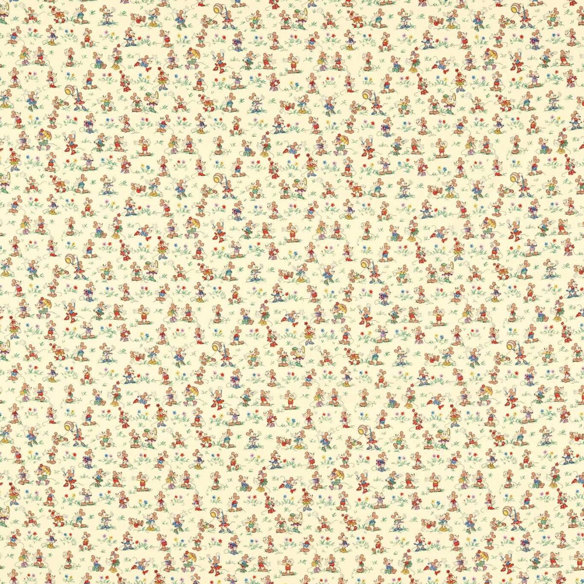 Mickey & Minnie Fabric - Rhubarb & Custard by yellow children's cotton fabric from Disney Home X Sanderson